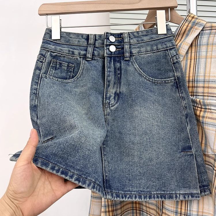 Retro summer fitted denim skirt