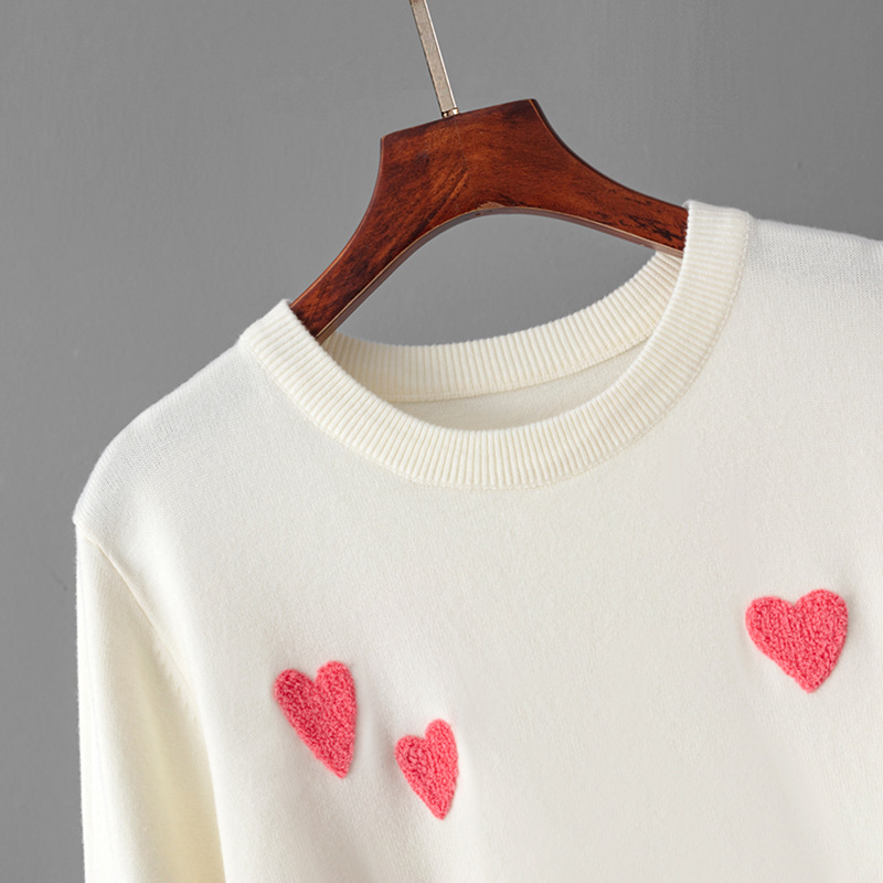 2024 Autumn And Winter New Love Flocking Embroidery Round Neck Long Sleeve Knitted Sweater Pullover Bottoming Shirt Top Women 14 3R2A6320.Jpg