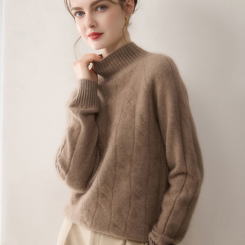 100% Pure Cashmere Sweater for Women, Half Turtleneck, Thick Pullover, Raglan Cable Knit Base Shirt, Soft and Versatile 100% Pure Cashmere Sweater for Women, Half Turtleneck, Thick Pullover, Raglan Cable Knit Base Shirt, Soft and Versatile