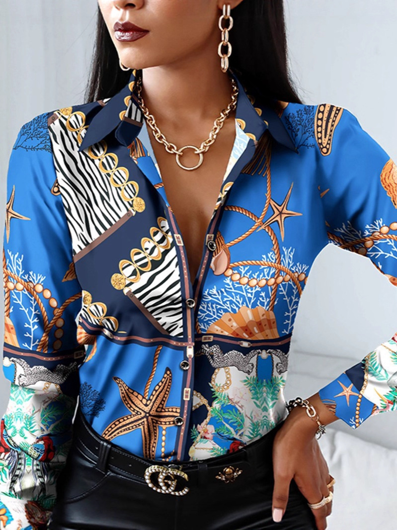Comercio exterior europeo y americano nuevo estilo otoño ropa de mujer estampada camisa de manga larga camisa temperamento image 3
