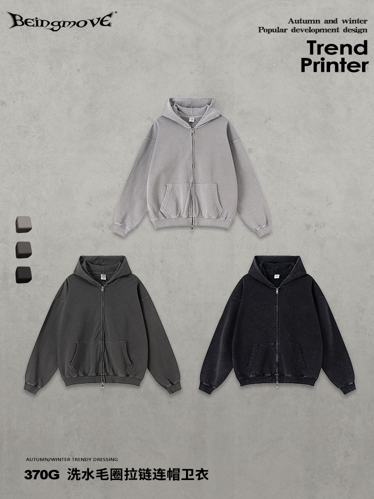 2025 primavera marca de moda americana de doble cremallera de algodón cardigan suéter hombre relajado casual deportivo chaqueta de pareja encapuchada