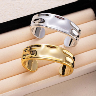 Cross-Border Electroplated Ccb Concave and Convex Surface Open Bracelet, Personalized Cold Style Wide Surface Bracelet, Fashionable Niche Design Bracelet