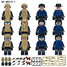 蓝色人仔模型公仔武器片M8019反恐部队盾牌积木玩具特警跨境批发