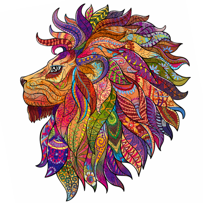 Lobo transfronterizo, león, animal, rompecabezas de madera en forma al por mayor, rompecabezas de madera irregular, juguetes de rompecabezas transfronterizos