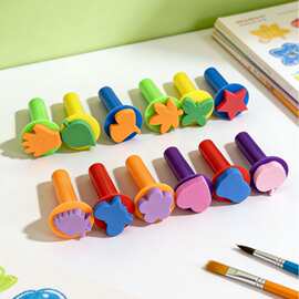 厂家直销DIY儿童画刷美术工具EVA绘画笔刷印章海绵刷塑料柄