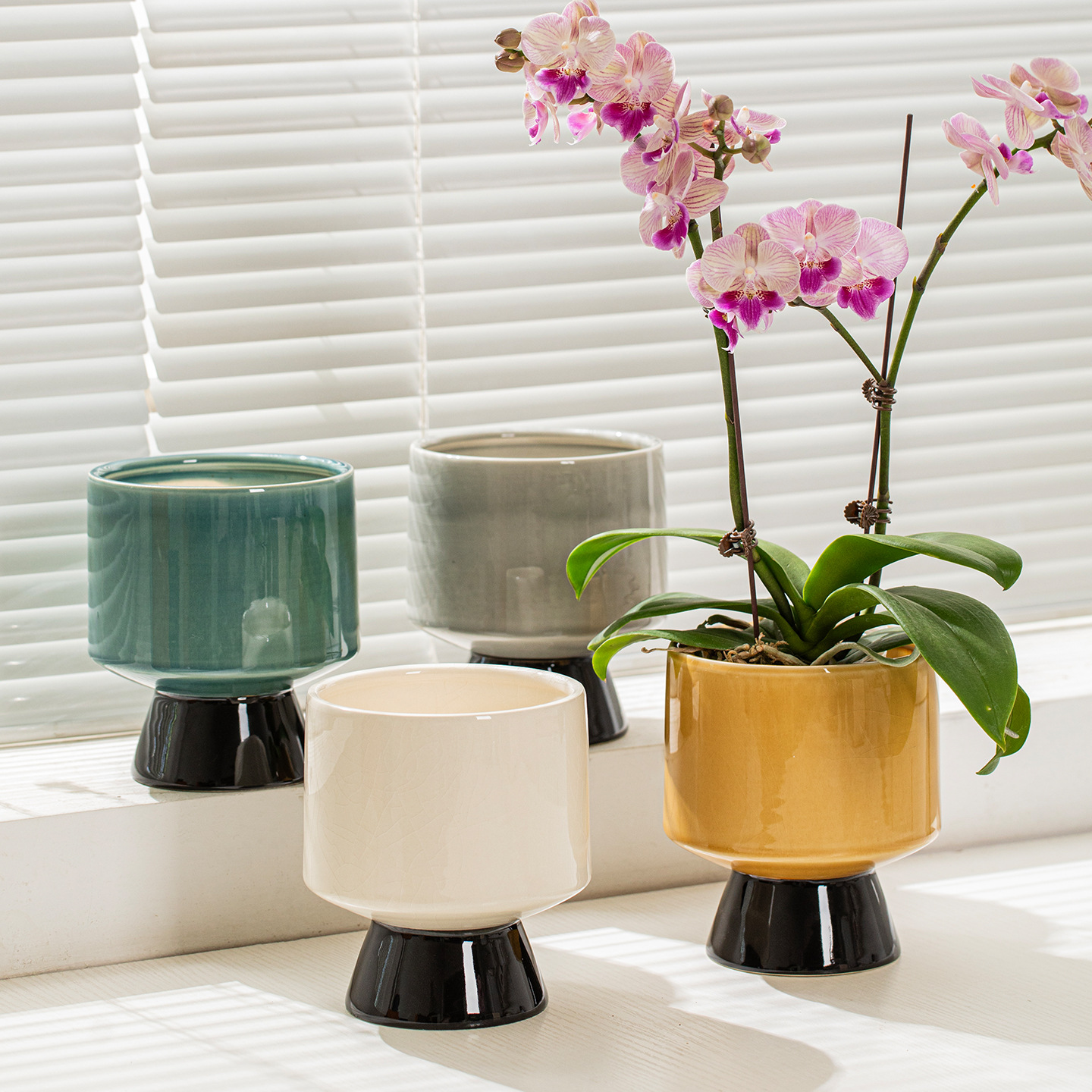 Orquídea simple mariposa de una planta cerámica ligera de lujo de alto nivel retro alto pie plantación verde interior especial maceta de flores pequeñas image 1