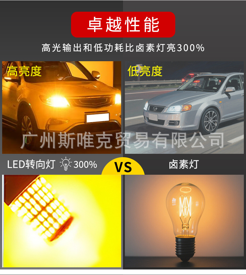 Car Led Turn Signal Brake Light 1156 144Smd 3014 High Brightness Reversing Light Decoding Constant Current Anti-Stroboscopic