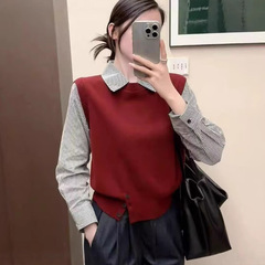 女式设计感格子条纹衬衫25早春新款衬衣polo衫长袖法式独特上衣潮