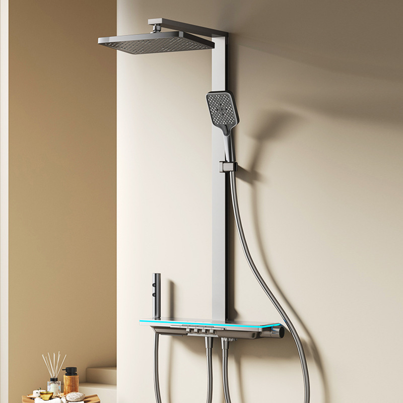 Gun Gray Milky White Hot and Cold Water Shower Set Large Storage Table Bathroom Home Piano Key Multi-Function Shower