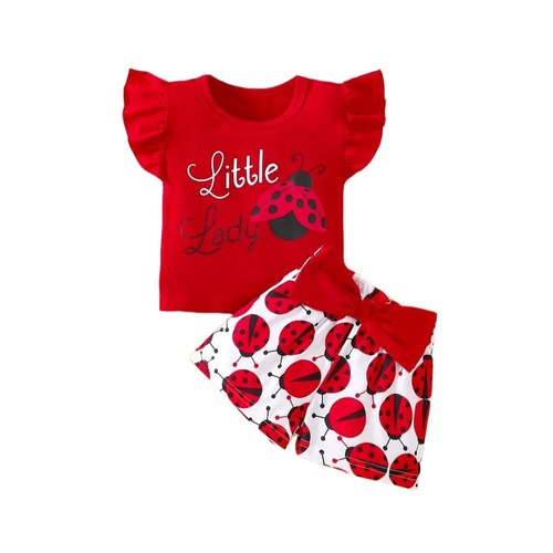 Baby Girl Summer Top English Print Shorts Insect Full Print Newborn Sleeveless Set Children's Clothing