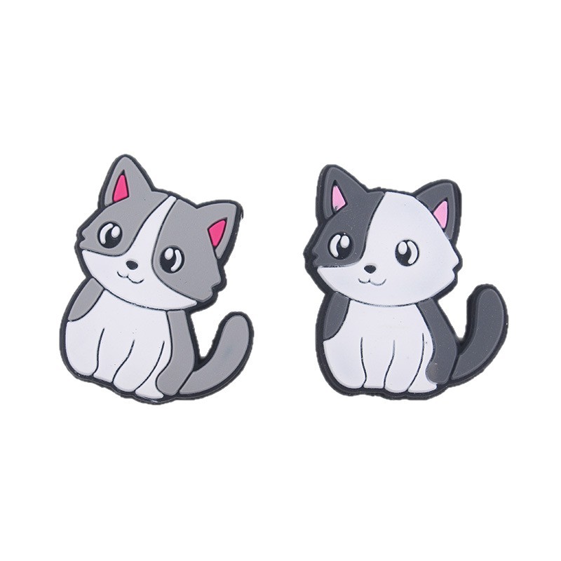 Joyas europeas y americanas, cuentas de silicona de dibujos animados, accesorios para bolígrafos, brazalete de bricolaje, collar, cuentas de goteo de gato de agujero recto