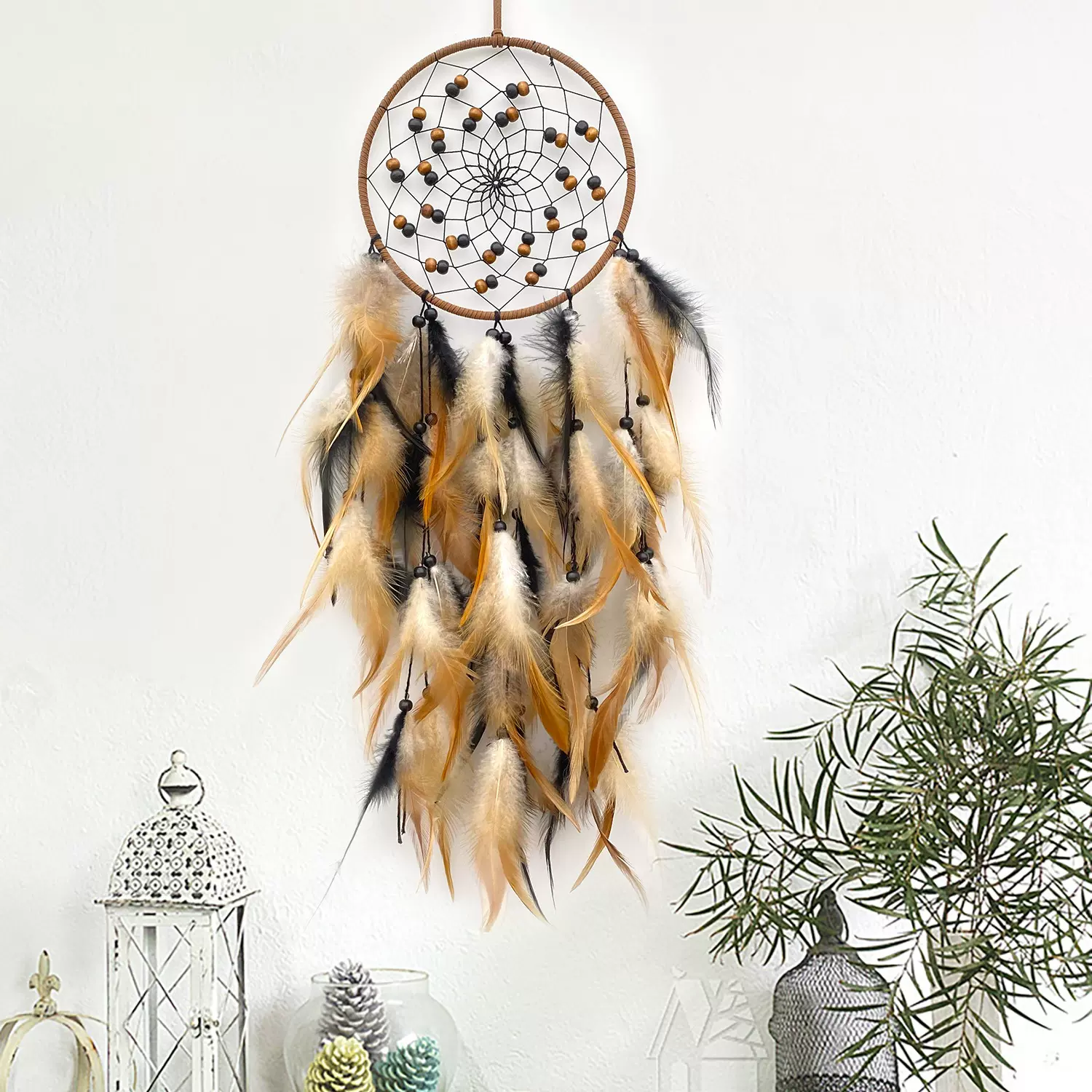 波西米亚风捕梦网羽毛挂件 复古家居装饰品 亚马逊跨境摆件吊饰