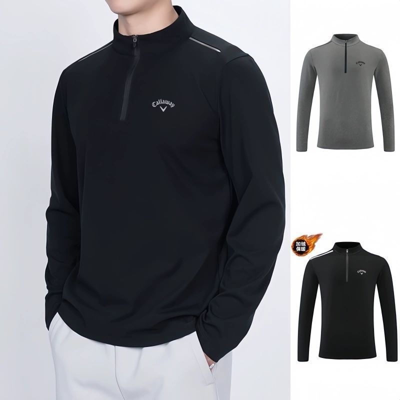 New Autumn and Winter Korean and Japanese Style Men's Long-Sleeve Stretch Quick-Dry Slim-Fit Base Layer Golf Shirt, Suitable for Wearing Outside
