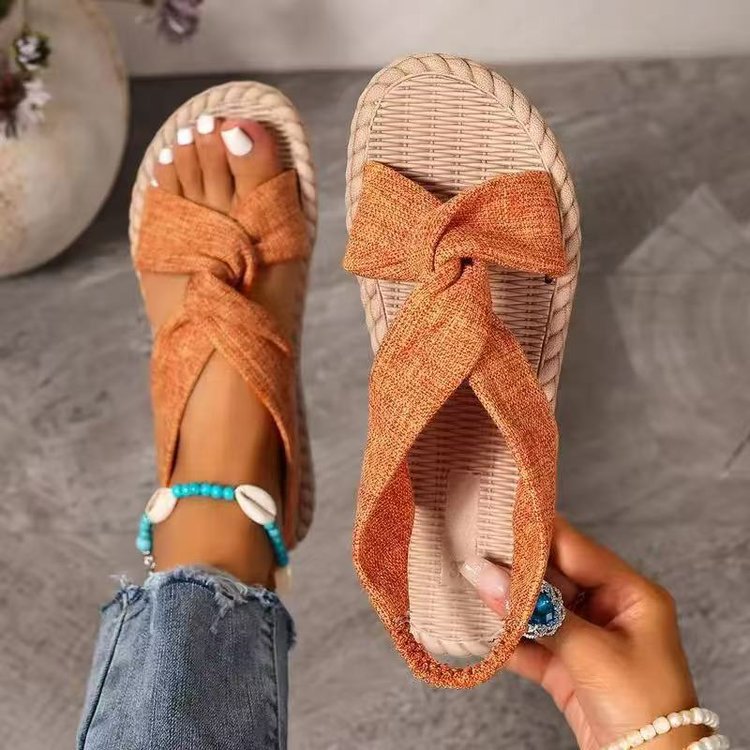 Sandalias Planas Cruzadas de Yute Talla Grande Lino y Caucho Antiolor para Verano image 10