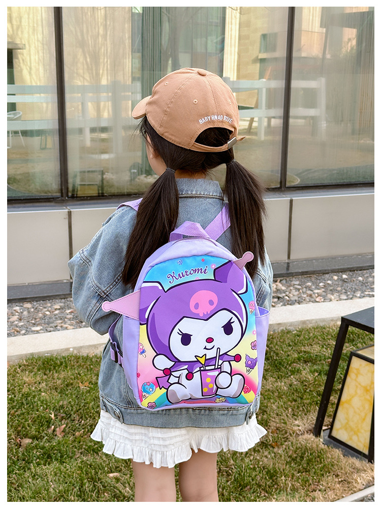 The new 2024 Kuromi kindergarten backpack is cute and cartoonized. It's a lightweight schoolbag and a cute snack bag for kids undefined