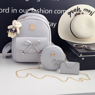 Bag 2024 Women's Bag New Bow Mother-In-Law Bag Korean Style Pu Backpack Women's Three-Piece Multi-Purpose Student Bag