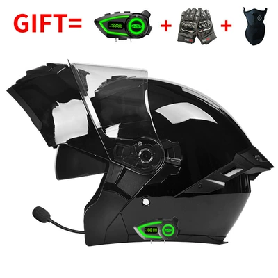 Motosiklet kaskı (dəbilqə) – for Men and Women, Full-Face - bluetooth-model-glossy-black-hd-mirror-m-size-55-56-head-circumference