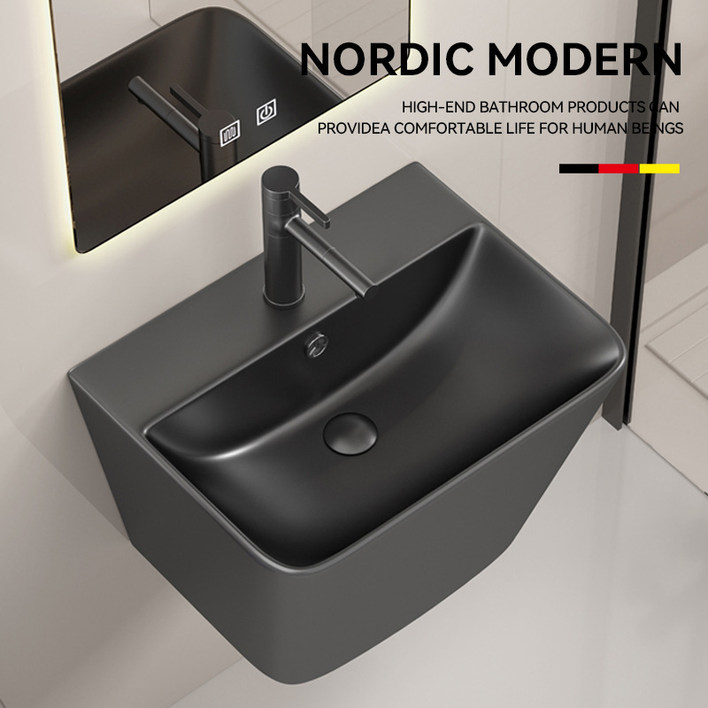 Gun Gray Wall-Mounted Washbasin Integrated Ceramic Washbasin Deepened Small Apartment Bathroom Balcony Hotel