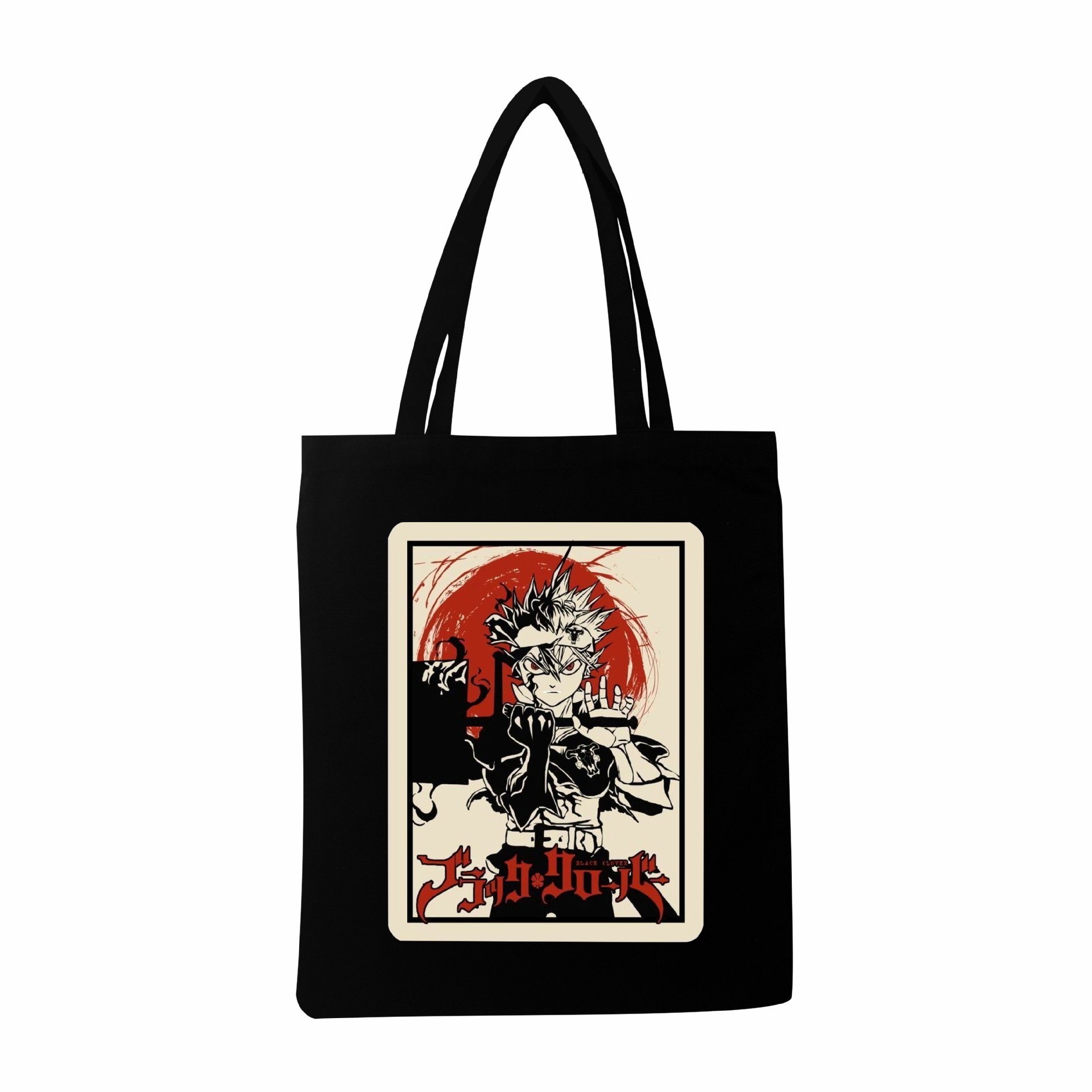 Pedido mínimo de una pieza Bolso bandolera negro Clover Black Clover Bolso de compras portátil creativo Bolso de lona