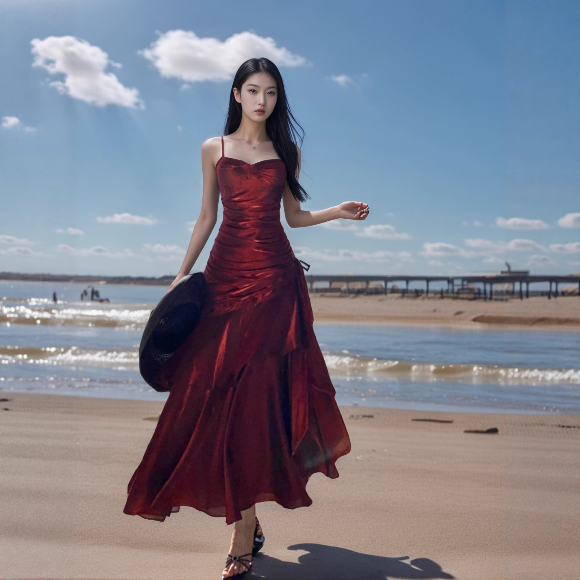 Sparkling Pink High-End Birthday Dress, Niche Suspender Dress, Figure-Flattering Fishtail Skirt, Ladylike Long Skirt