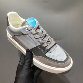 跨境Balma*n巴尔蔓灰蓝拼色牛皮冲孔透气低帮男鞋真皮运动休闲鞋