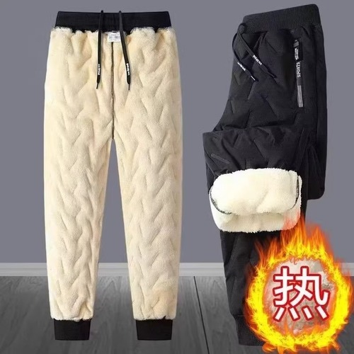 Men's winter cashmere-lined and thick straight-leg casual ankle boots warm windproof waterproof snow pants