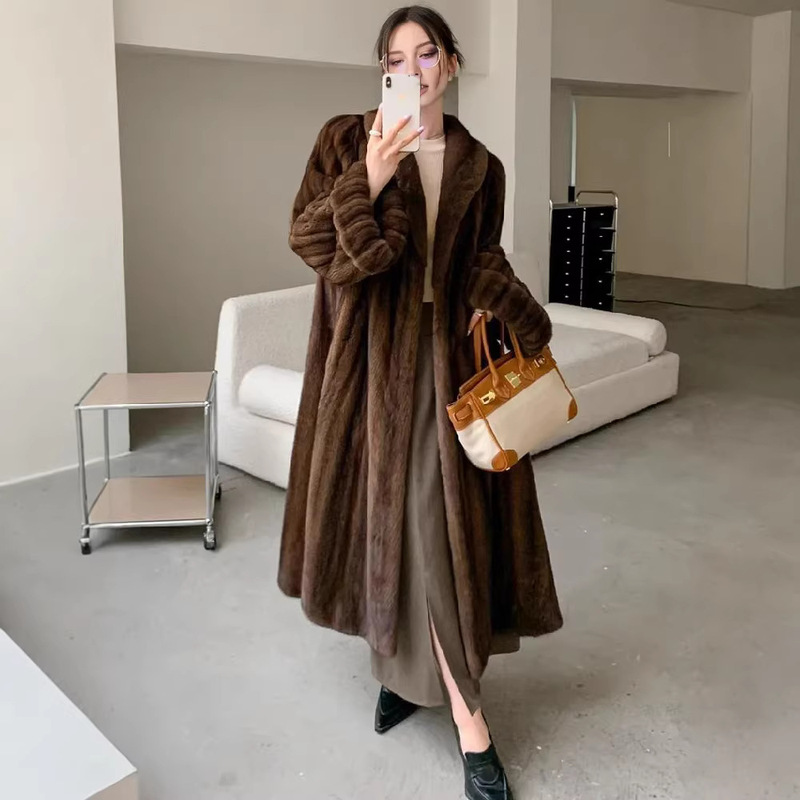 Cross-Border Wholesale 2026 Winter New Style Eco-Friendly Faux Fur Coat Long Fur Coat Retro Faux Mink Fur Integrated with Fur