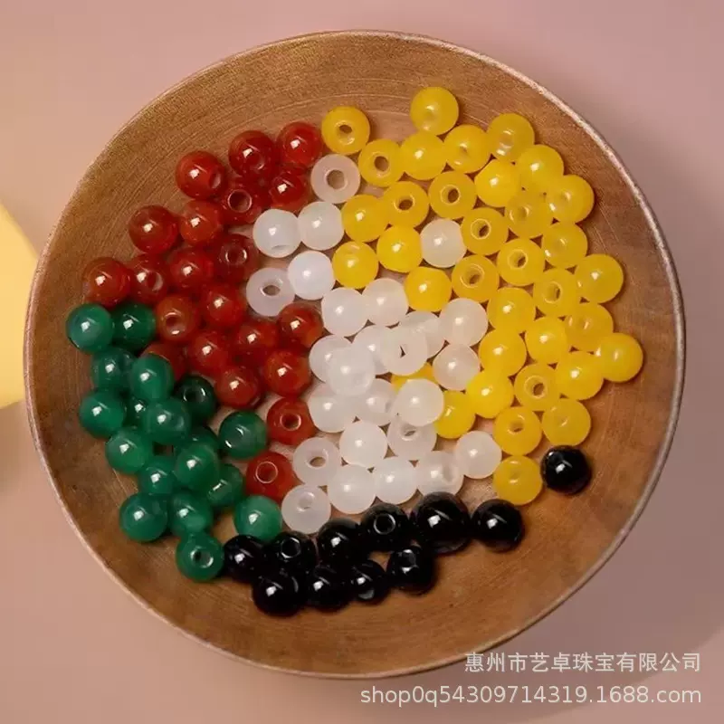 大孔珠子散珠红黑天然玛瑙diy手工水晶手链串珠尾珠隔珠饰品配件