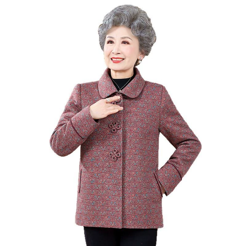 Spring Western-Style Short Fleece Coat for Mom, Warm Thick Jacket, Colors: Western Red or Blue