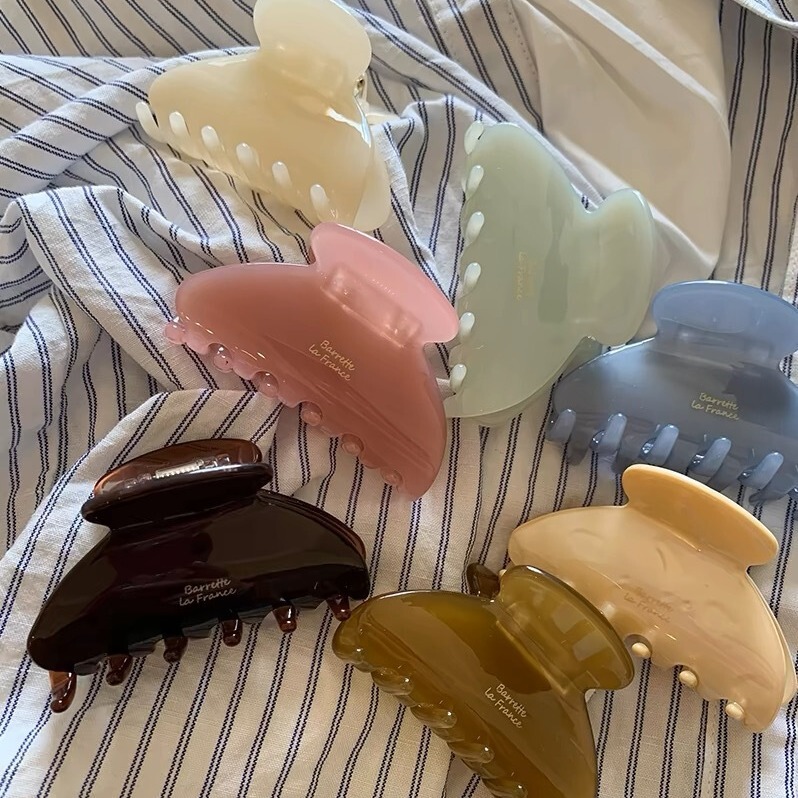South Korea France Gold Label Jelly Solid Color Medium Hair Grab French Acetic Acid Grab Clip Half Grab Hairpin Shark Clip