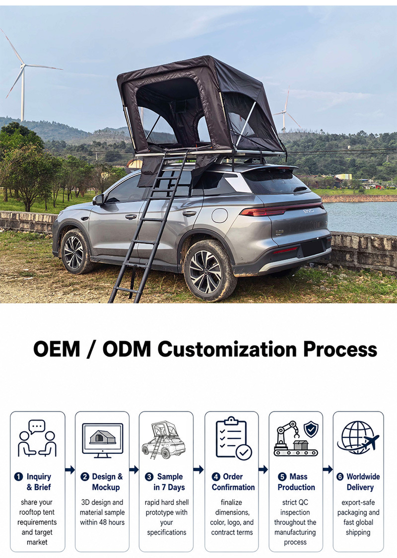 Soft-top car roof tent, lightweight, quick-open, easy to install, universal for cars and off-road vehicles, direct from the manufacturer
