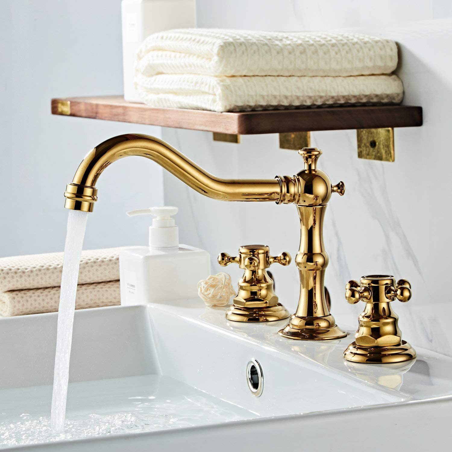 Copper antique bathroom sink bathtub three-piece set, faucet, plum blossom handwheel, three-hole washbasin, ceramic basin, black faucet Specification drawing
