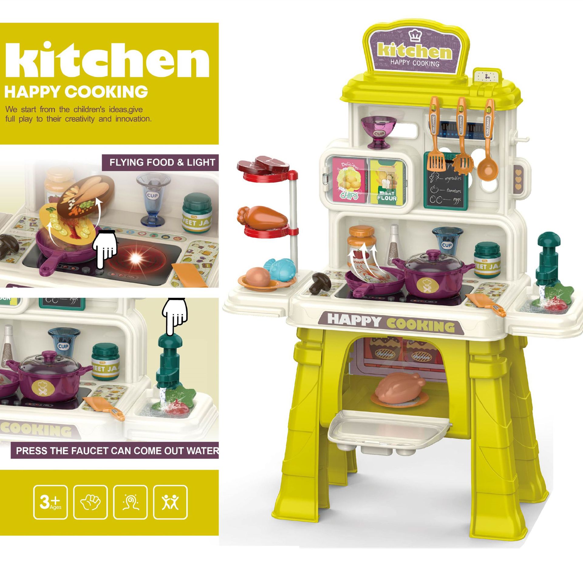 Simulación de sonido y luz transfronterizos para niños mesa de cocina conjunto de mesa de cocina simulación de cocina mesa de mesa de juguetes