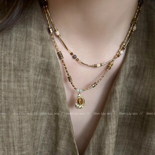 Tiger's Eye Pendant Necklace Overlapping 2024 New Explosions Sweet Cool Clavicle Chain Women's High-end Retro Accessories