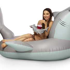 厂家定 制 充气大白鲨鲨鱼PVC浮排泳圈 水上戏水独角兽鲸鱼泳圈