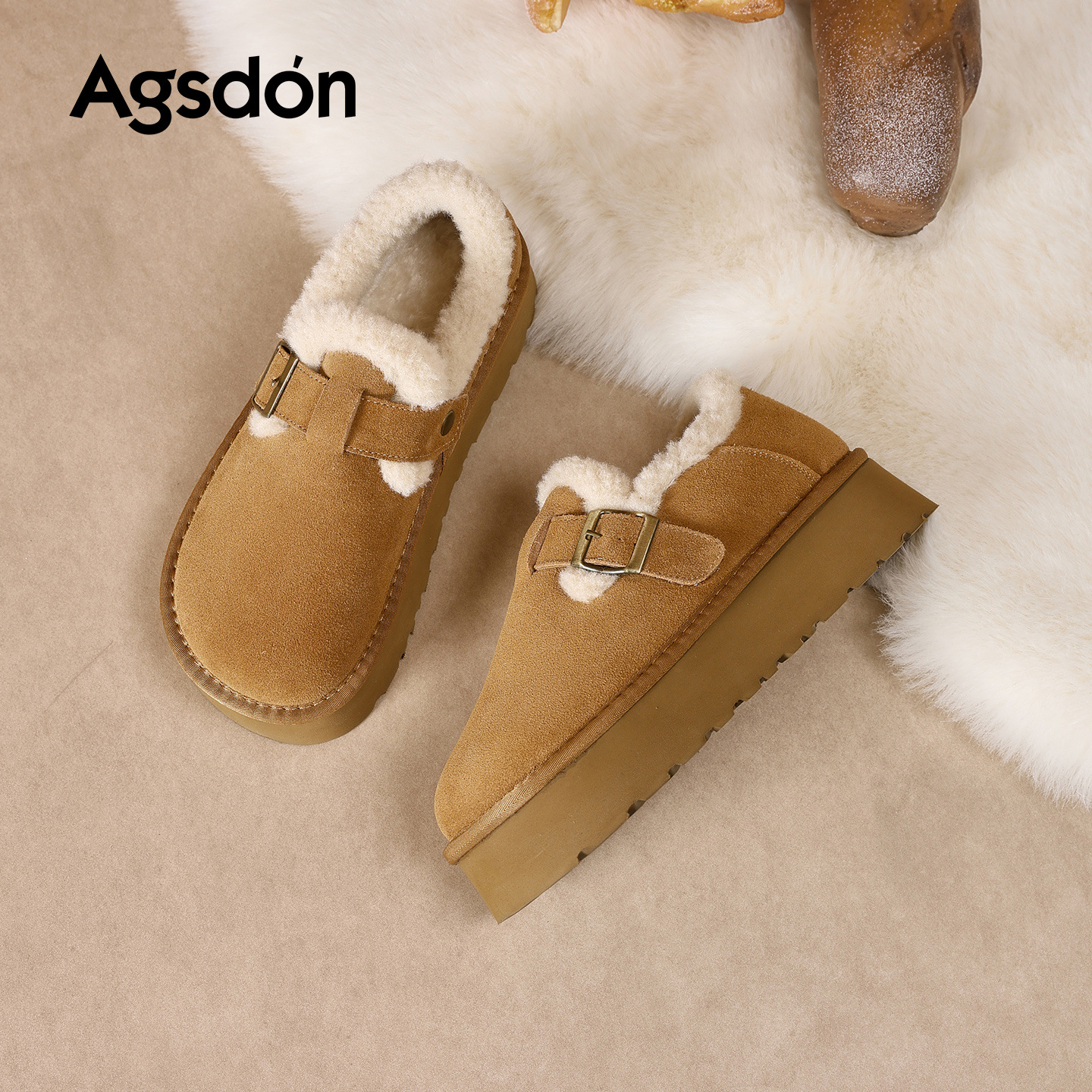 Augu Shi Deng grueso Mueller zapatos para mujeres 2025 nuevo otoño invierno todo incluido con zapatos de algodón suaves un pie zapatos de pelusa