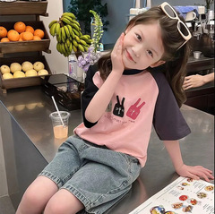 女童t恤短袖夏裝2024新款韓版洋氣兒童夏季體恤小女孩半袖上衣潮