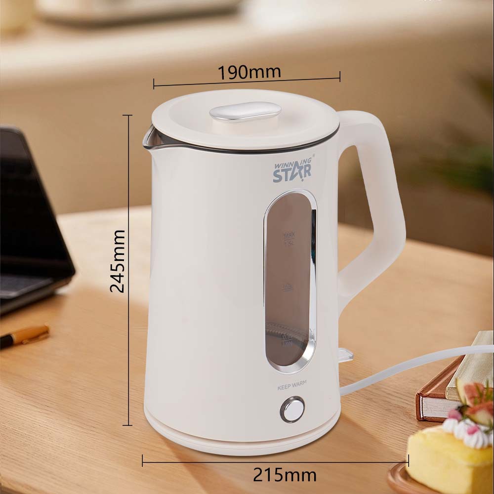 Winningstar comercio exterior transfronterizo borosilicato aislamiento doméstico doble capa 304 hervidor de agua de acero inoxidable hervidor eléctrico