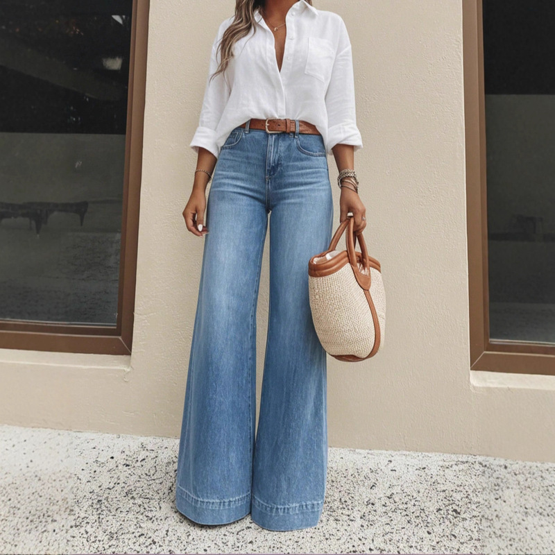 European and American Cross-Border Amazon Foreign Trade Women's High-Waisted Jeans Washed Loose Straight Slim Floor-Length Wide-Leg Pants European and American Cross-Border Amazon Foreign Trade Women's High-Waisted Jeans Washed Loose Straight Slim Floor-Length Wide-Leg Pants