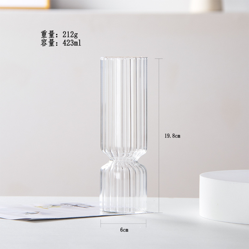 Florero de vidrio transparente florero hidropónico a rayas flor fresca flor seca decoración de la Mesa decoración del florero