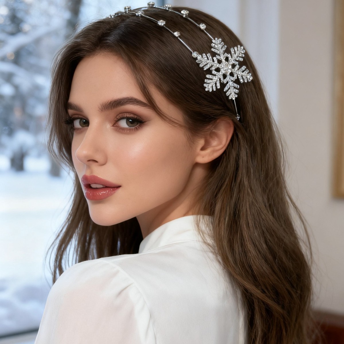 Double Layer Snowflake Zircon Bridal Headband For Wedding_voghion.com
