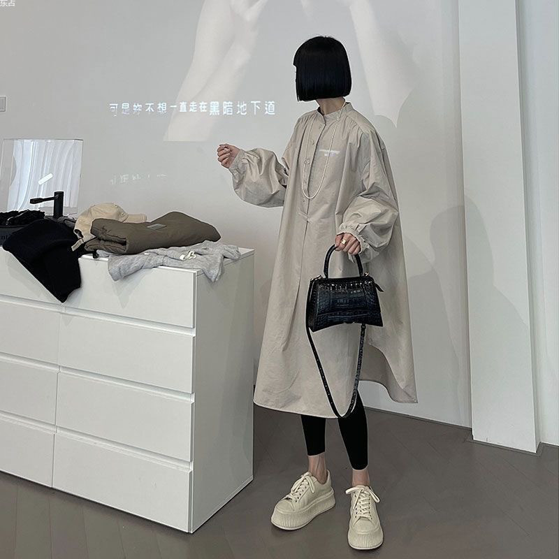 가을 통통녀 1.00 KG-150.00 KG 고급 원피스 여성의 새로운 디자인 틈새 느슨한 슬리밍 셔츠 긴 원피스