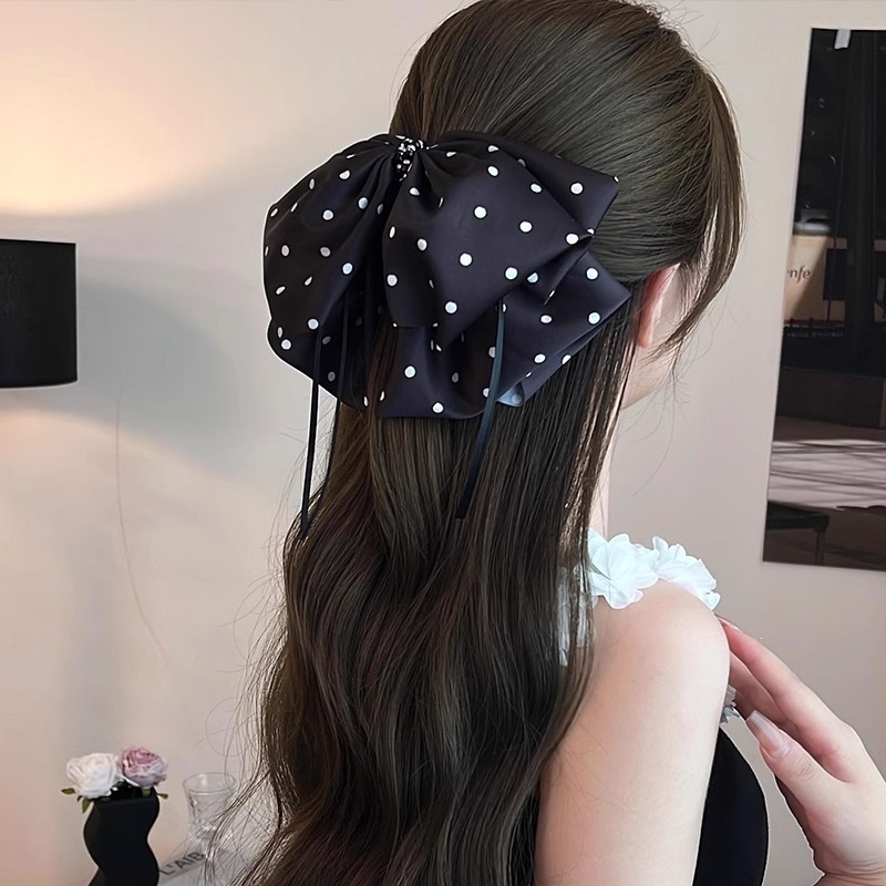 Satín de alta sensación, arco negro grande, clip de tiburón, toque de cabeza, clip de nube, clip de agarre, clip de cabello, tarjeta de cabello de mujer