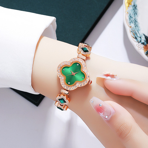 Women's Watches Women's Live Broadcast Women's Watch Small Green Watch Quartz Diamond Four-Leaf Clover Bracelet Watch