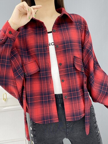 Bat-sleeve plaid shirt, women's morning and autumn clothes, 2025 this year's new spring and autumn long-sleeved shirt, thin coat