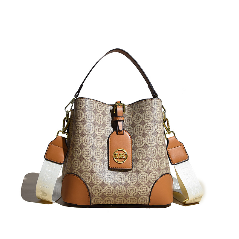 2023 automne nouvelle diffusion en direct bon style imprimé sac seau de grande capacité pour femmes PU couleur contrastée large bandoulière sac à bandoulière_voghion.com