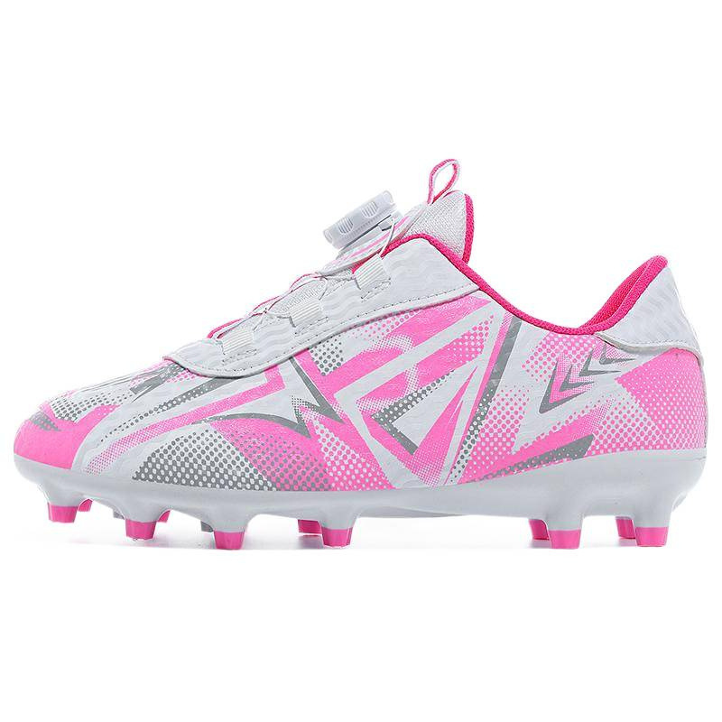 Zapatillas de Fútbol Infantiles con Botón Giratorio AG TF, Cuero Sintético, Ligero, para Terreno Firme