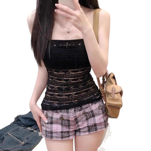 929 Summer New Pure Desire Sexy Lace Hollowed Waist-Binding Versatile Layered Outerwear Hot Girl Top
