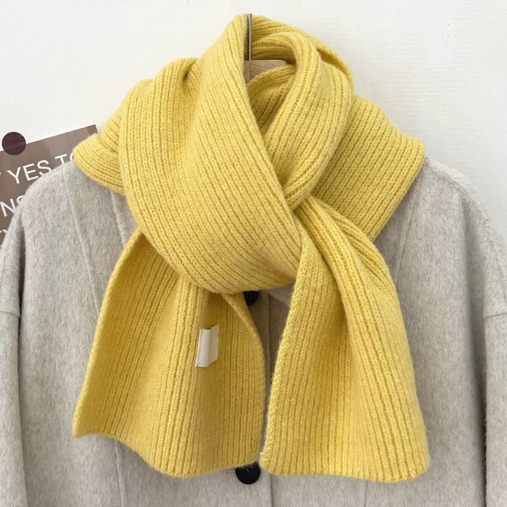 羊毛混纺针织纯色韩系氛围感围巾女新款秋冬季学生保暖围脖批发