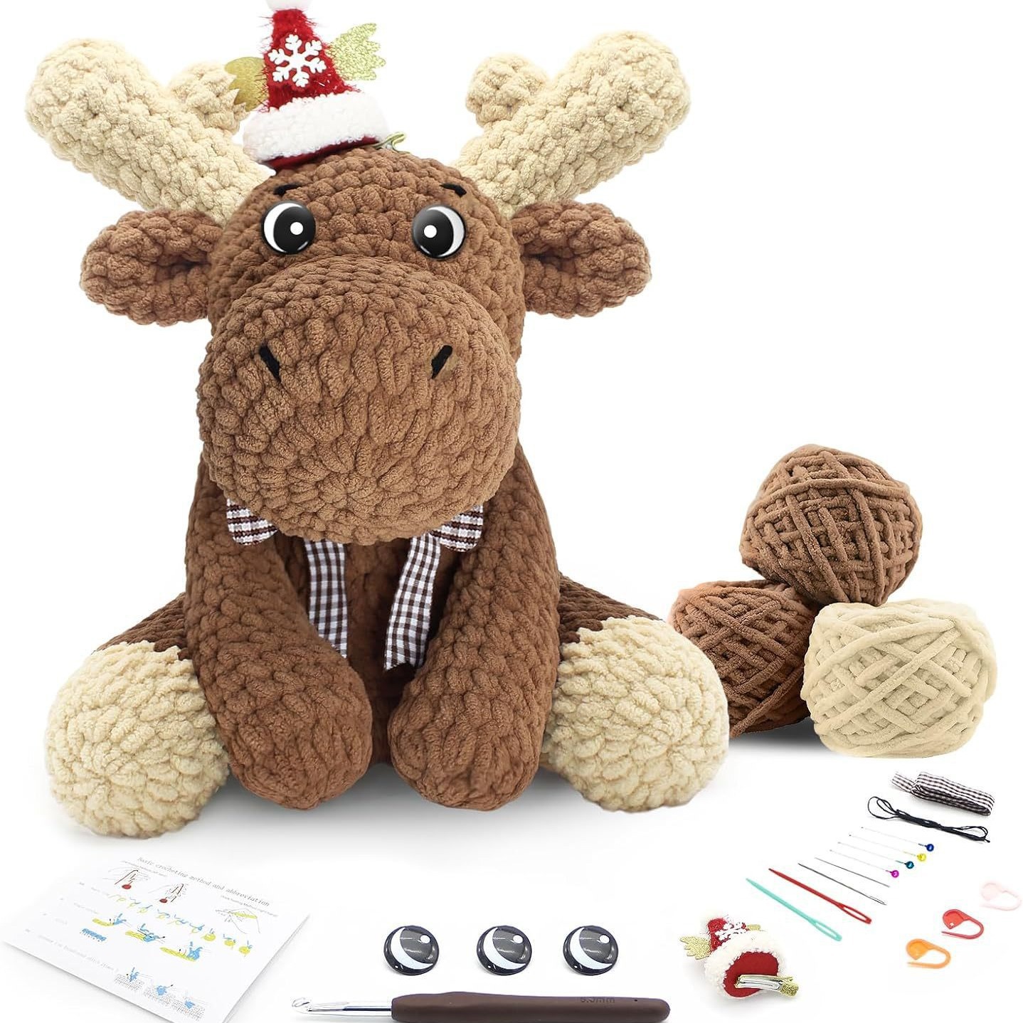 跨境热销可爱动物编织圣诞鹿玩偶 DIY手工制作钩针材料包摆件批发